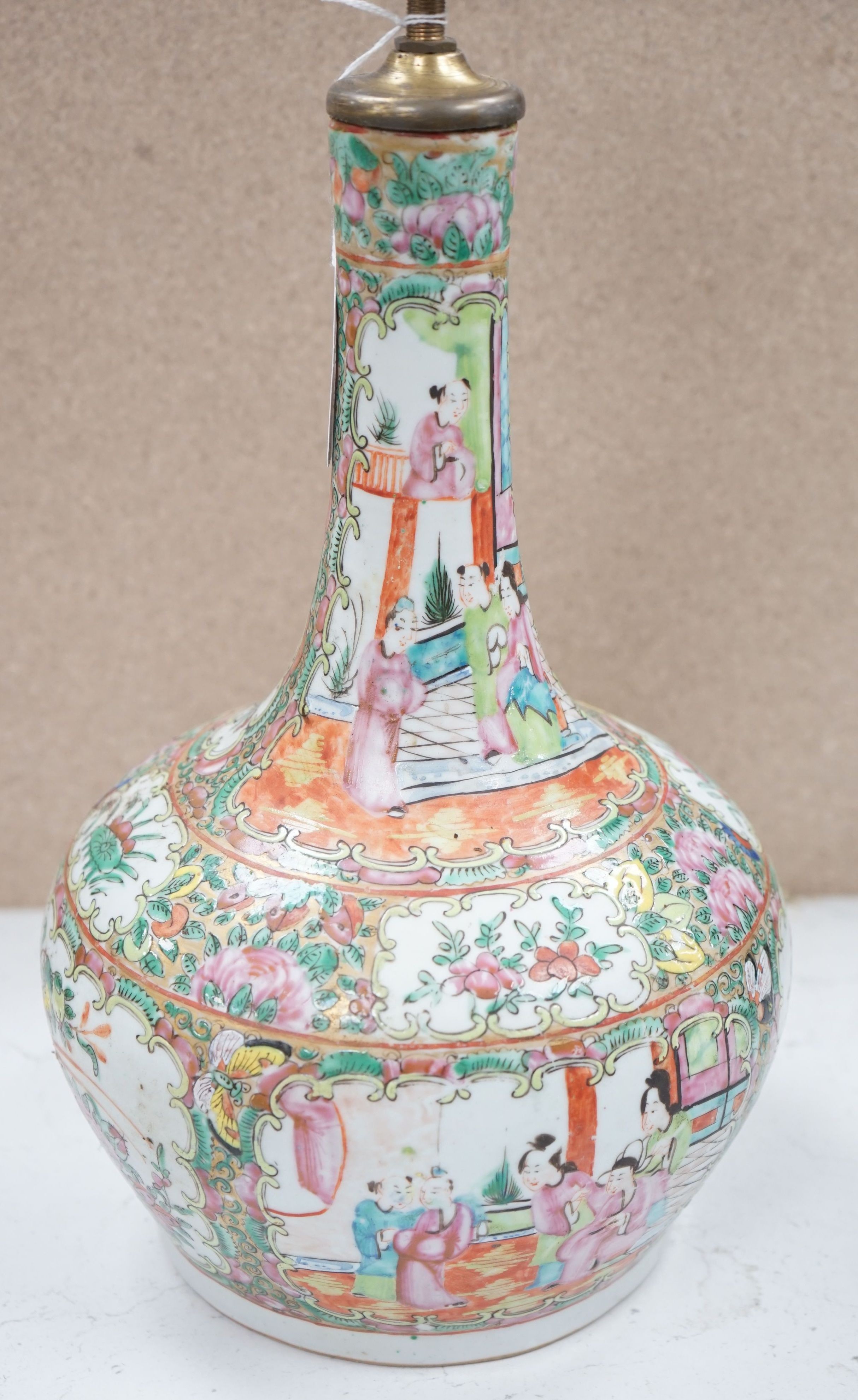 A Chinese famille rose table lamp, 32cm excl lighting mounts